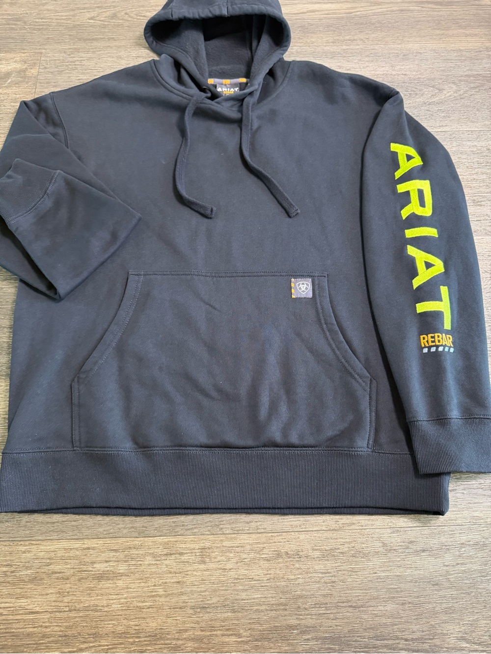 Ariat Black Hoodie with Neon Yellow Sleeve Logo - Picture 5 of 6